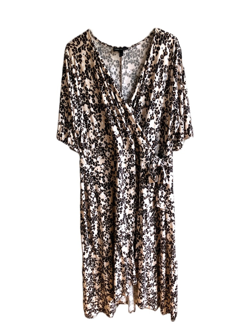 Lane Bryant Faux Wrap Jersey Midi Dress Size 22 24 Leopard Print Short Sleeves